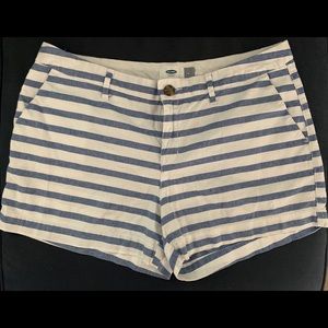 White and blue striped shorts